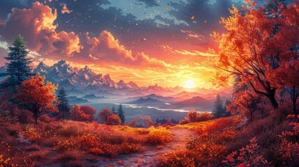 Fototapeta premium A beautiful landscape with a sunset in the background