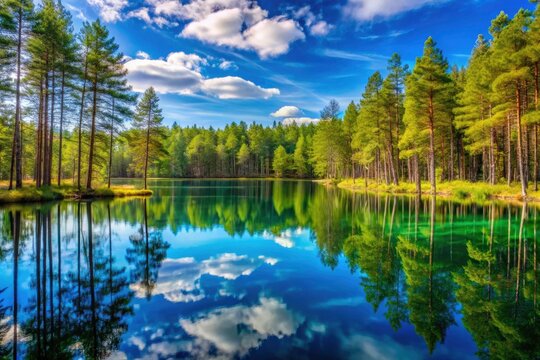 Endla Nature Reserve: Breathtaking Panoramic View of Crystal Clear Blue Lake & Spring Reflections