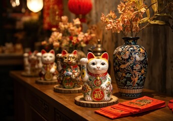 "Festive Elegance: Traditional Asian Decor in Cozy Ambiance"