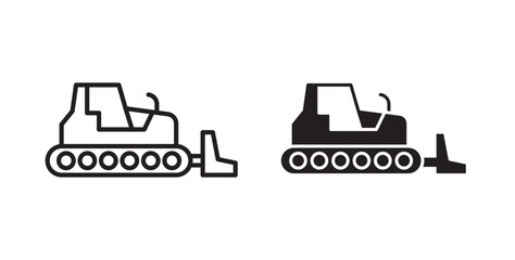 Bulldozer icons in flat and line style set.