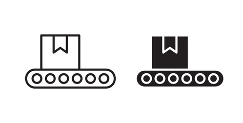 Conveyor belt icons in flat and line style set.