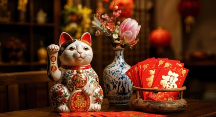 "Festive Elegance: Traditional Asian Decor in Cozy Ambiance"