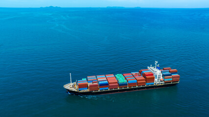 Fototapeta premium Aerial view of the freight shipping transport system cargo ship container. international transportation Export-import business, logistics, transportation industry concepts 