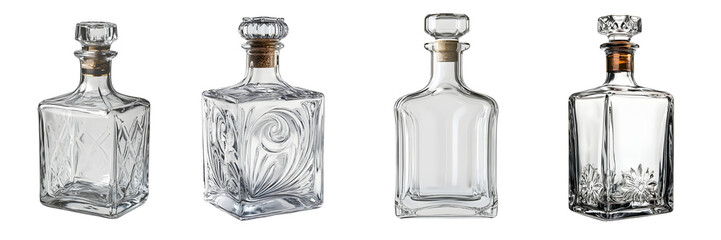 Elegant Glass Decanters for Stylish Beverage Presentation on transparent background