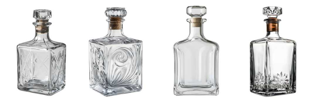 Elegant Glass Decanters for Stylish Beverage Presentation on transparent background