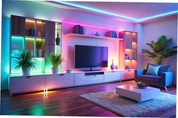 Modern Living Room with Colorful Lighting