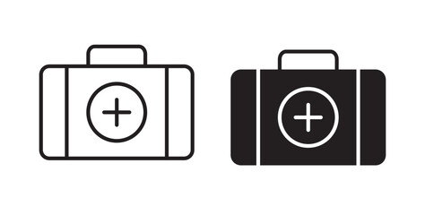 Medical aid kit icons in flat and line style set.