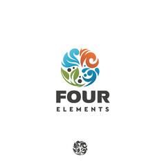 Four elements ecology astrology fire water air earth wind leaf drop vector logo