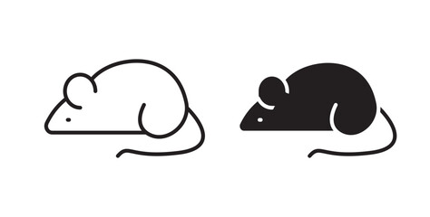 Rat icons in flat and line style set.