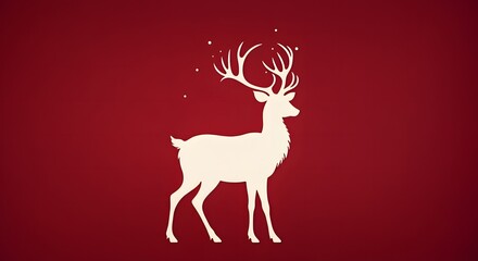 A simple and elegant illustration of a white reindeer silhouette against a textured red backdrop, perfect for festive christmas postcards.