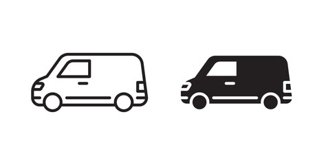 Van icons in flat and line style set.