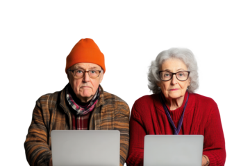 PNG elderly couple using laptops