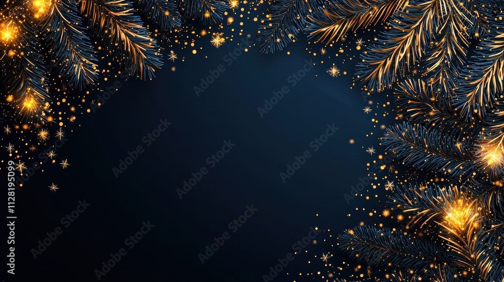 Poster a festive backdrop featuring pine branches and sparkling lights, creating a warm, inviting atmospher