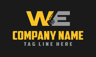 Letter WE mulching, excavator logo vector , Land Clearing Mulcher vector art	