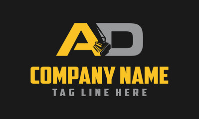 Obraz premium Letter AD mulching, excavator logo vector , Land Clearing Mulcher vector art 