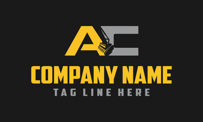 Obraz premium Letter AC mulching, excavator logo vector , Land Clearing Mulcher vector art 
