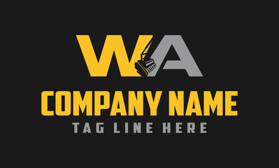 Letter WA mulching, excavator logo vector , Land Clearing Mulcher vector art	