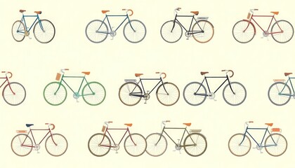 Fototapeta premium seamless pattern with bicycles or icon set bicycles