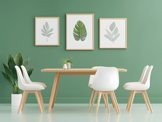 Modern dining room interior design contemporary home furniture arrangement minimalist environment aesthetic appeal green accents