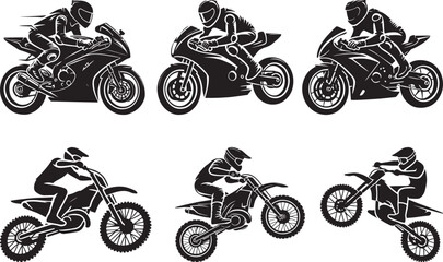 Biker in motion set silhouette vector illustration design