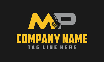 Letter MP mulching, excavator logo vector , Land Clearing Mulcher vector art	