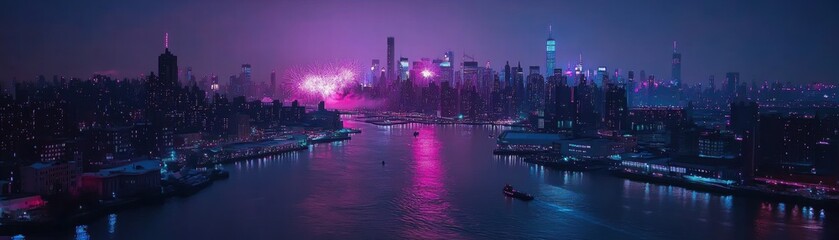 Fototapeta premium Night Cityscape with Fireworks