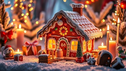 Fototapeta premium Cozy Gingerbread House Winter Wonderland Treats