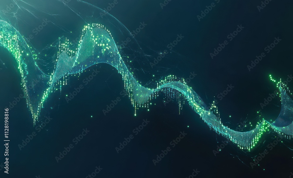 Leinwandbilder Abstract digital wave representation with glowing particles and flowing lines.