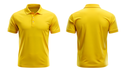 yellow blank polo t shirt template from two sides isolated on transparent white background, clipping path
