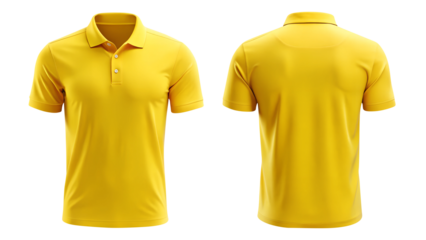 yellow blank polo t shirt template from two sides isolated on transparent white background, clipping path