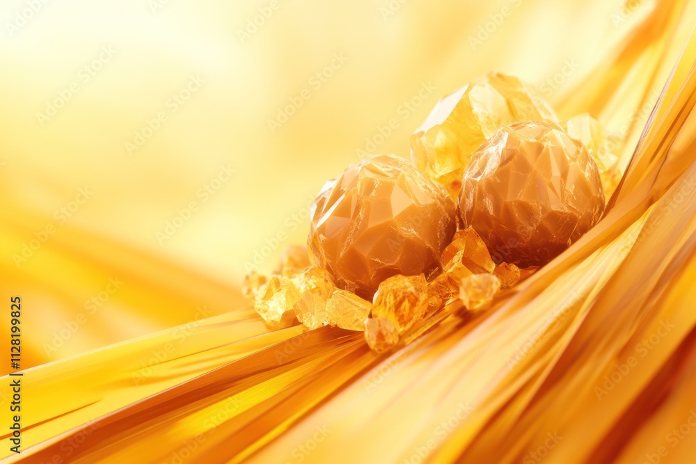 Aufkleber a close-up of decorative amber-colored elements with geometric shapes and crystals.