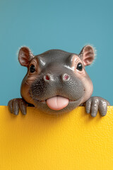 Smiling cartoon hippopotamus in a hat, a fun animal character illustration
