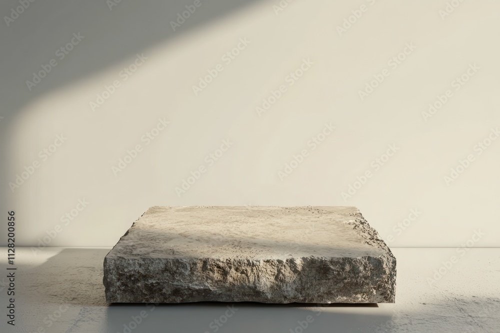 Leinwandbilder a textured stone slab resting on a minimalistic surface, illuminated by soft light.
