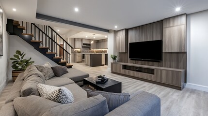 Stylish Modern Basement Living Area for Sale in Canada AI generated illustration