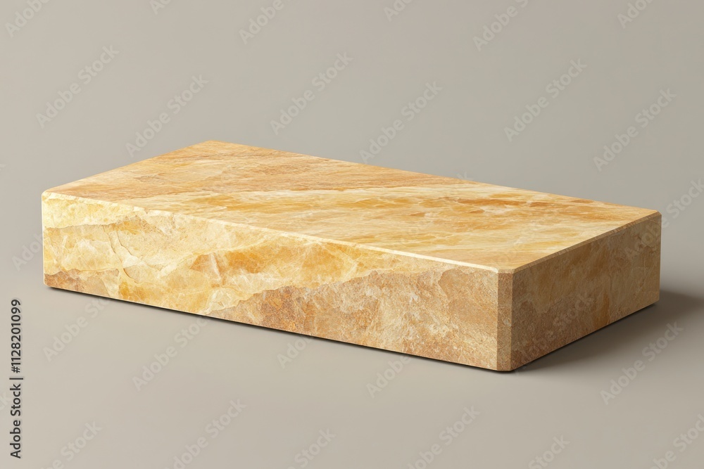 Poster a rectangular block of yellowish stone, likely used for decorative or functional purposes.