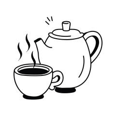 Get this creatively designed hand drawn icon of teacup in modern style