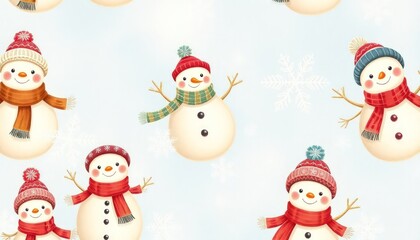 snawman pattern. set of funny cartoon snowman or snowman set