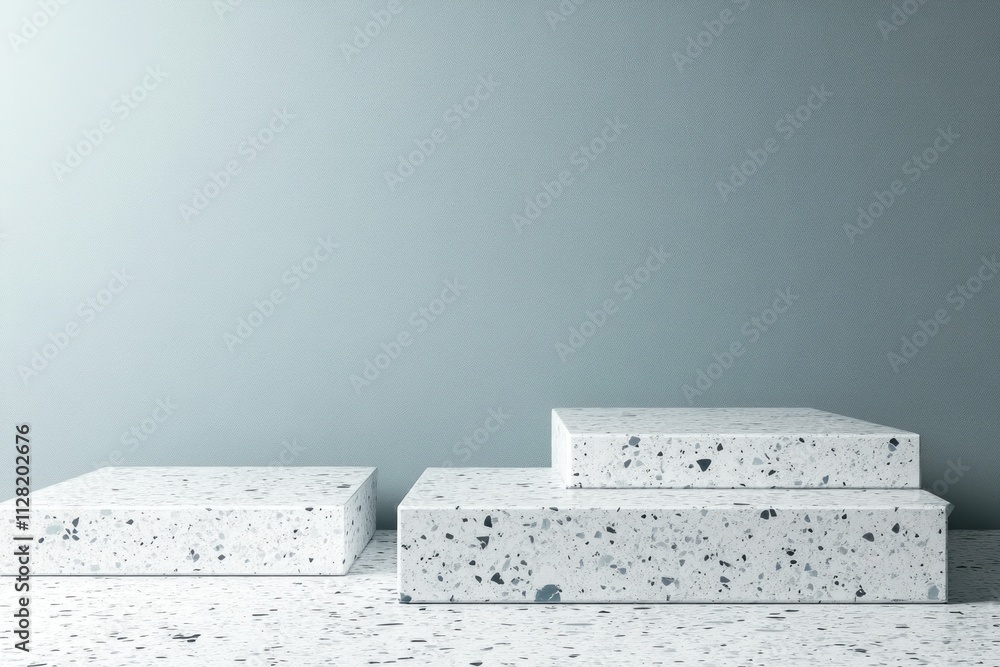 Poster Minimalist display of textured white blocks on a subtle gray background.