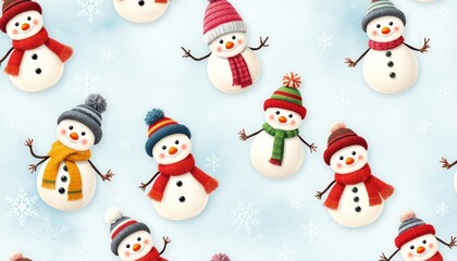 snawman pattern. set of funny cartoon snowman or snowman set