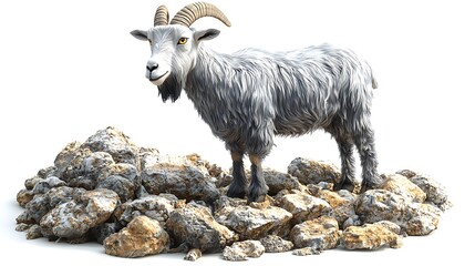 Obraz premium Fluffy Goat on Rocky Terrain 3D Render Animal Wildlife Mammal Pet Furry Rocks Stones Nature