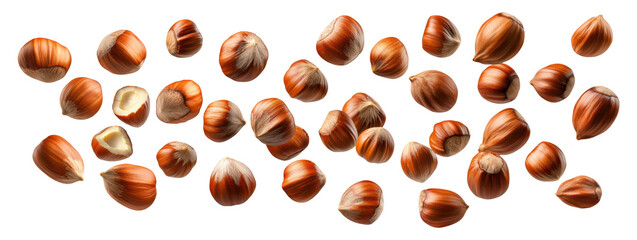 Obraz premium PNG set of scattered hazelnuts in various positions