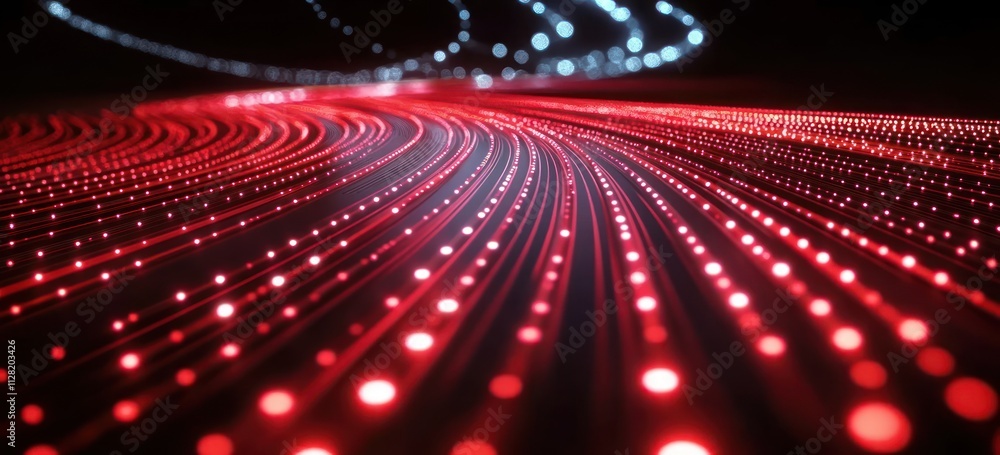 Poster Abstract representation of flowing light patterns in red and blue hues.