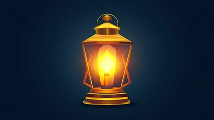 Gold colored lantern icon flat design template and glowing inside the lantern.