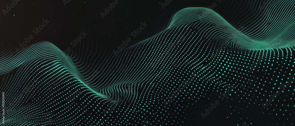 Poster Abstract digital waves with lines and dots creating a sense of depth and motion.