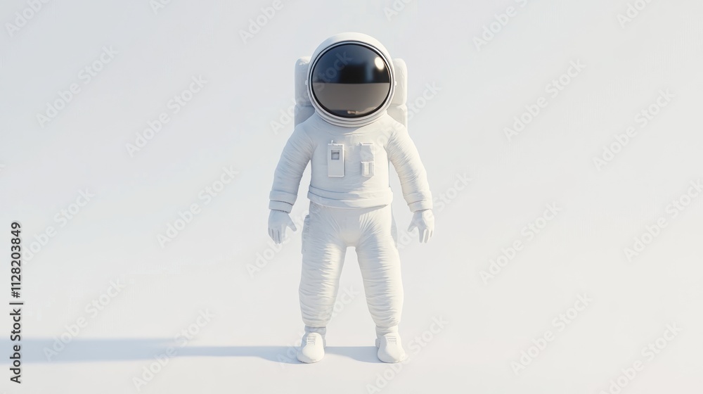 Poster a stylized astronaut figure standing against a minimalistic background.