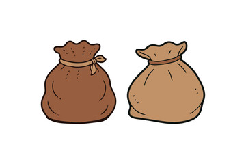 Brown sack with patch and rope, agriculture cartoon themed illustrations