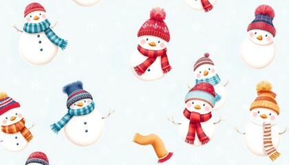 snawman pattern. set of funny cartoon snowman or snowman set