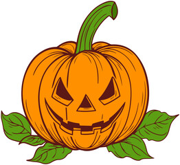 Halloween pumpkins with leaves 