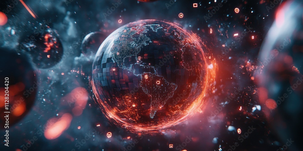 Aufkleber a digital representation of earth surrounded by abstract, glowing elements.