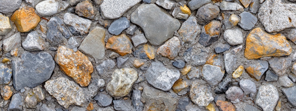 Aufkleber A close-up view of a textured surface made of various stones and pebbles.
